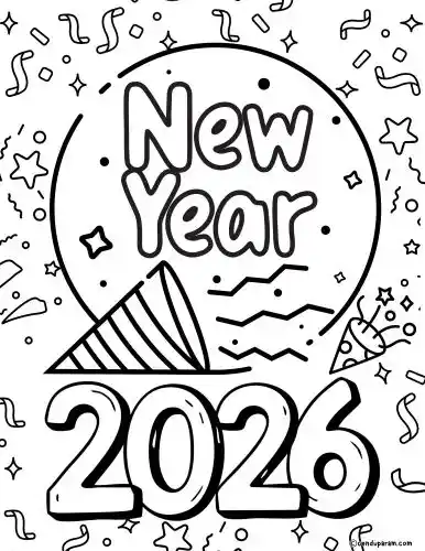new years 2026 party coloring page