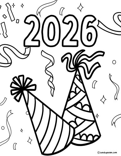 new year party hats coloring page