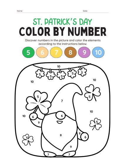 St. Patrick's Day Gnome Color by number printable