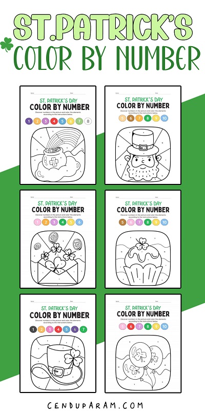 mock up of Saint Patrick's Day Color By Number Worksheets