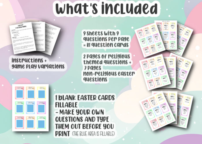 what's included in the Easter 5 seconds game printable bundle 