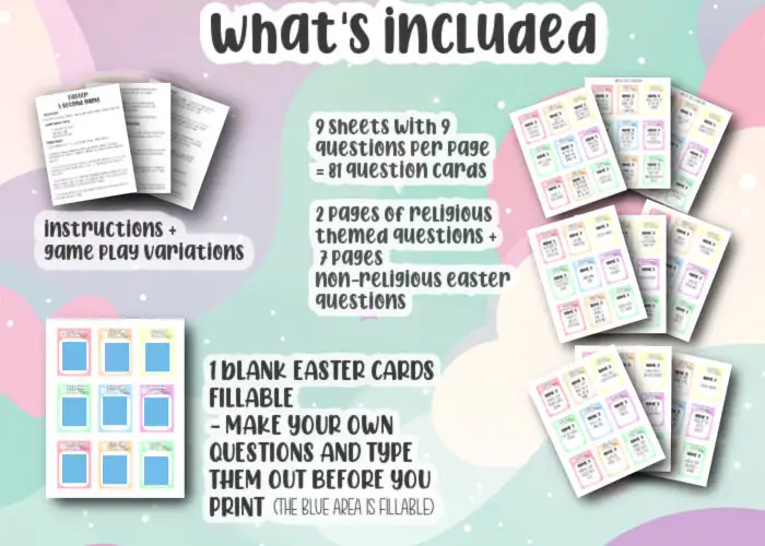 what's included in the Easter 5 seconds game printable bundle
