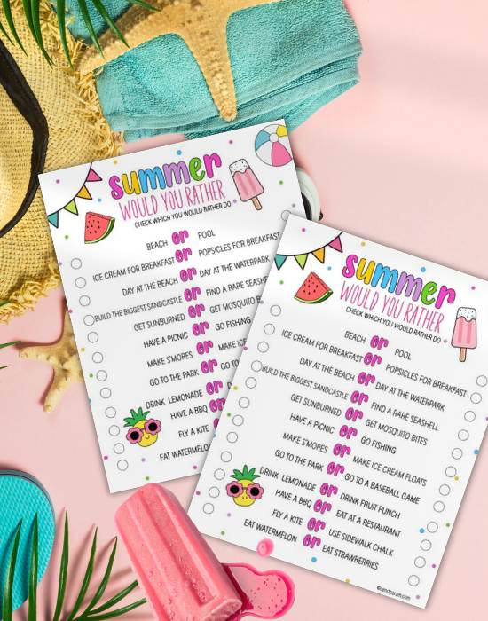 flat lay of summer would you rather game