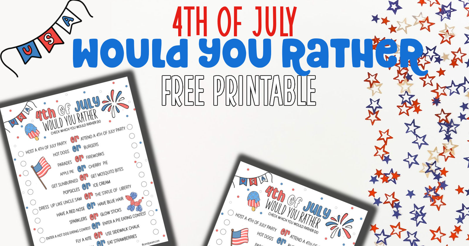 mock up of 4th of July would you rather printable