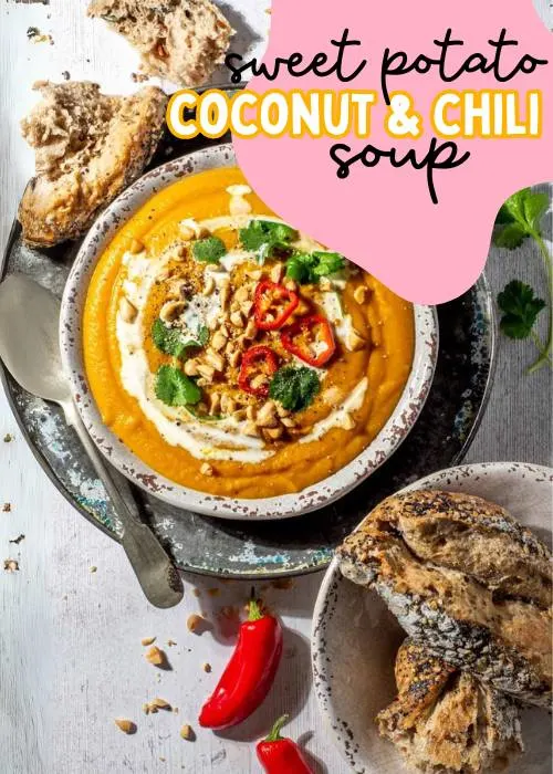 healthy pregnancy lunch ideas. sweet potato and coconut chili soup