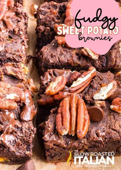 close up shot of healthy pregnancy sweet snack: fudgy sweet potoato brownies
