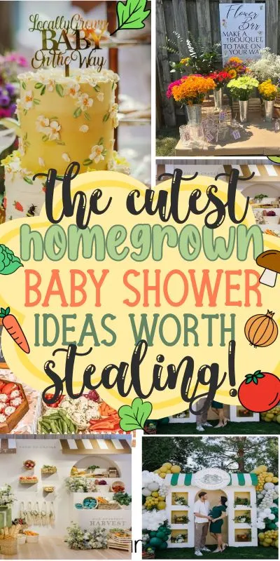 collage of cute ideas for homegrown baby shower theme