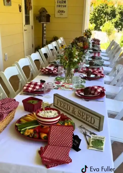table set up and decor for a locally grown baby shower theme