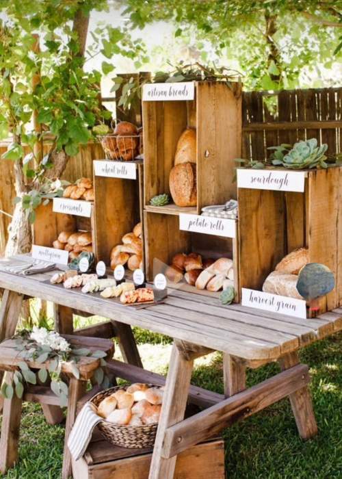 locally grown baby shower food ideas. this one shows a bread and cheeese display