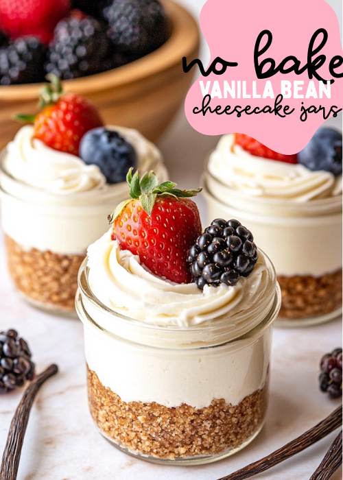 list of healthy pregnancy dessert ideas, this one is a no bake vanilla bean cheesecake jar
