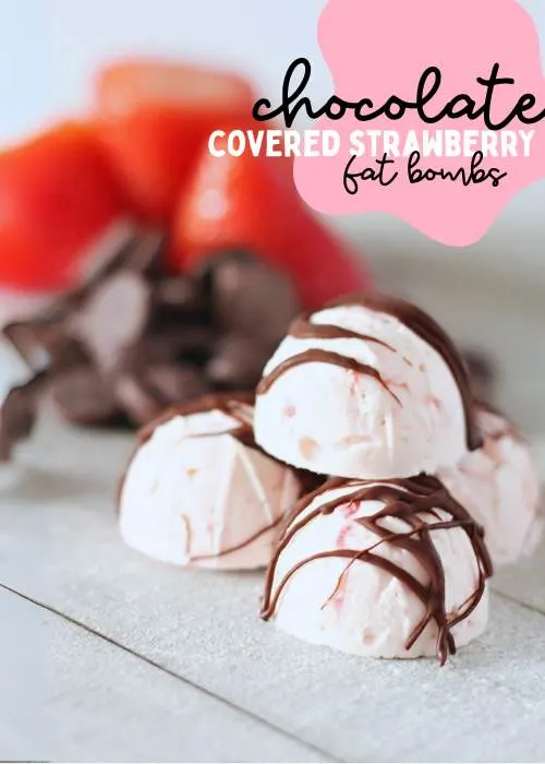 easy health pregnancy dessert ideas: chocolate covered strawberry fat bombs