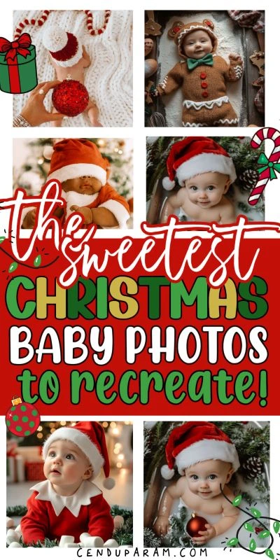 collage of cute Christmas baby photoshoot ideas you can do at home