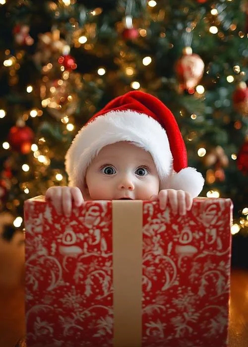 christmas baby photo idea: baby in a present box