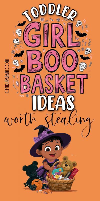 cute cartoon toddler witch with boo basket