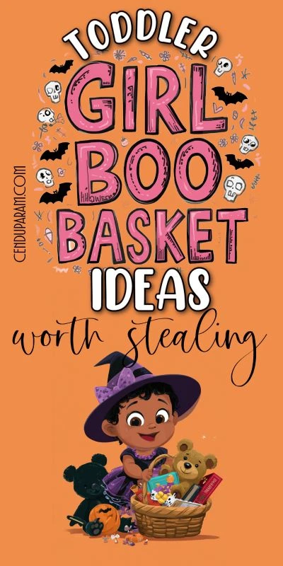 cute cartoon toddler witch with boo basket