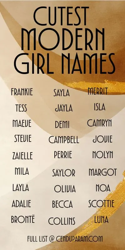 list of modern girl names on neutral colored background