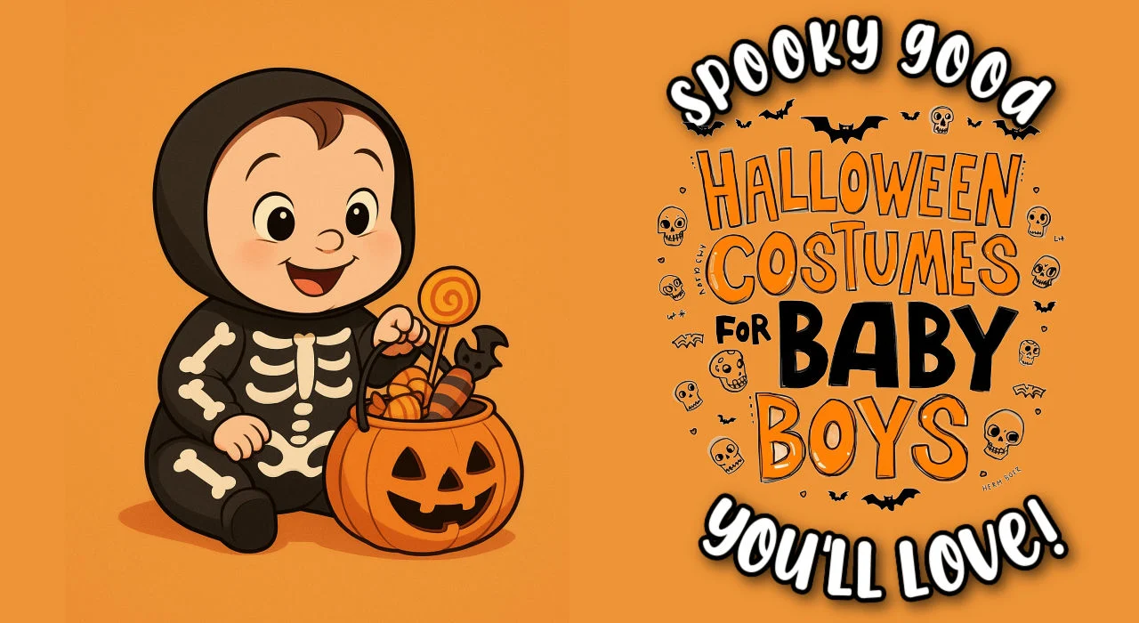 cute cartoon baby boy in skeleton costume and ittle spooky good halloween costuems for baby boys