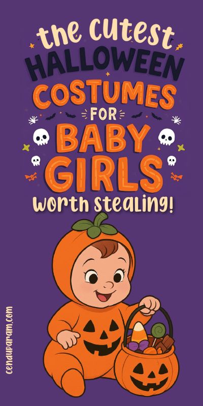 cartoon of baby girl in pumpkin costume and ittle cutest baby girl halloween costumes