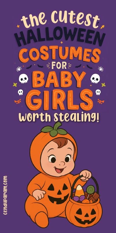 cartoon of baby girl in pumpkin costume and ittle cutest baby girl halloween costumes