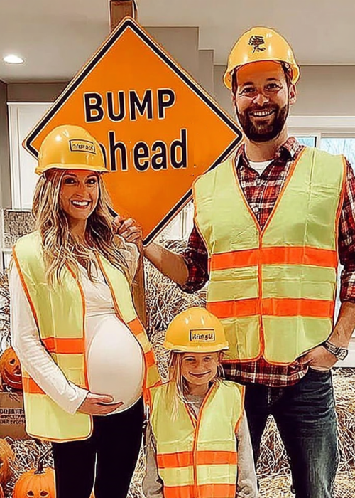 pregnant costume bump ahead construction crew
