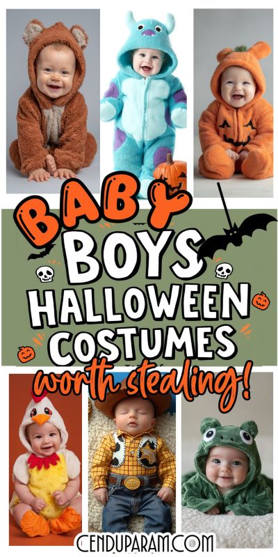 collage of cute baby halloween costume ideas for boys