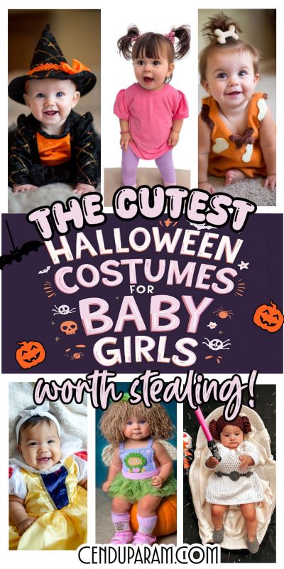 collage of cute baby girl halloween costume ideas