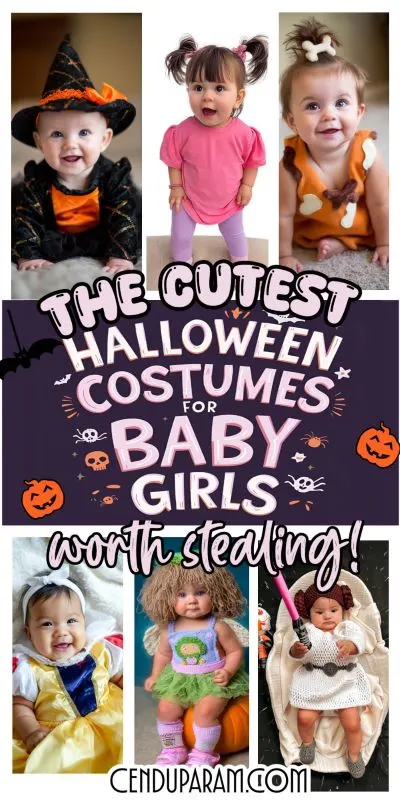 collage of cute baby girl halloween costume ideas