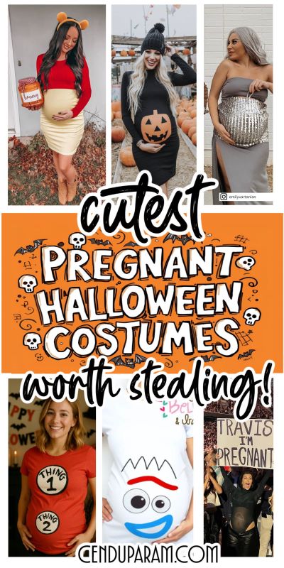 collage of cute halloween costume ideas for pregnant women