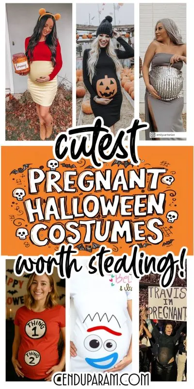 collage of cute halloween costume ideas for pregnant women