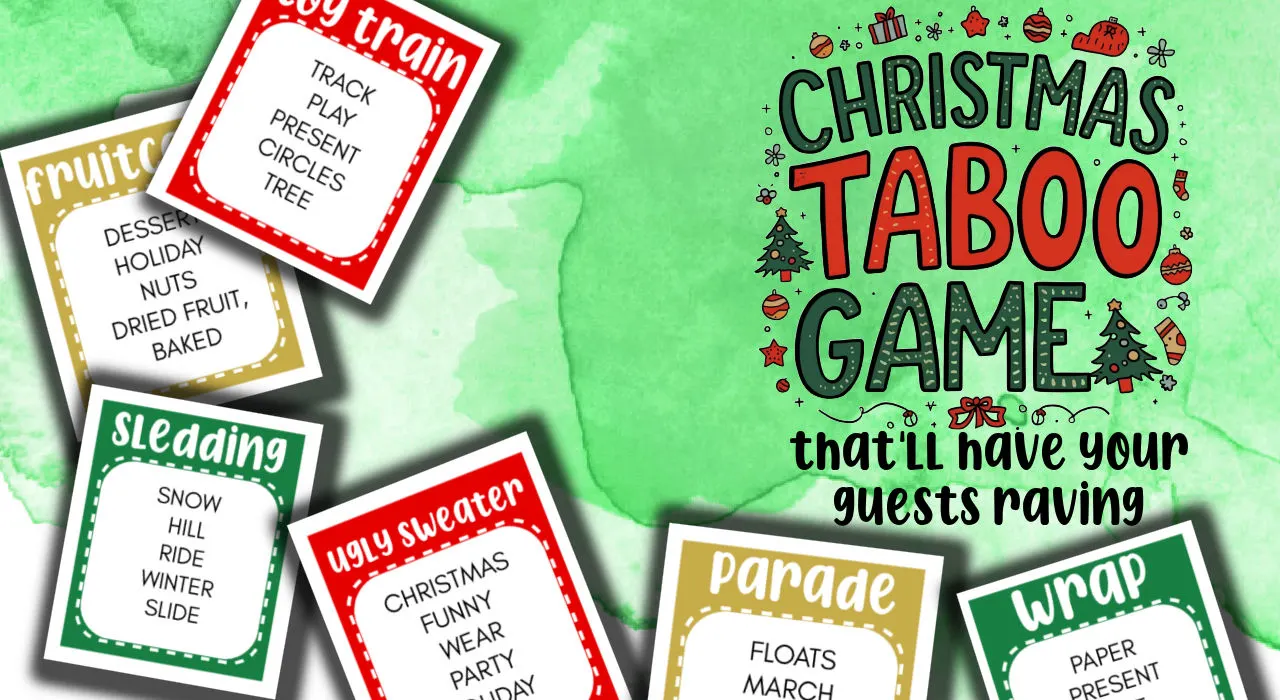 christmas taboo game cards on green watercolor background