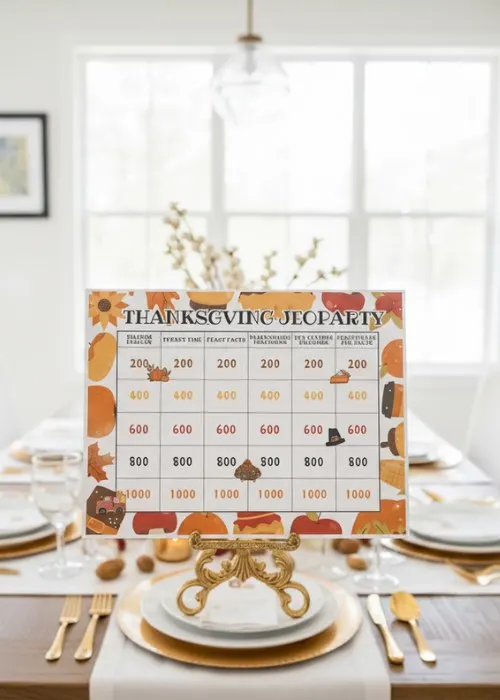 thanksgiving jeopardy game sits on a table