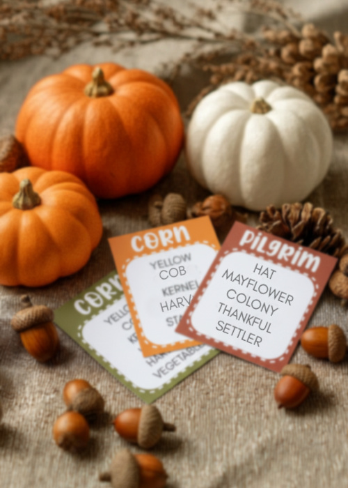 thanksgiving taboo cards  mock up iwht pumpkins and acorns