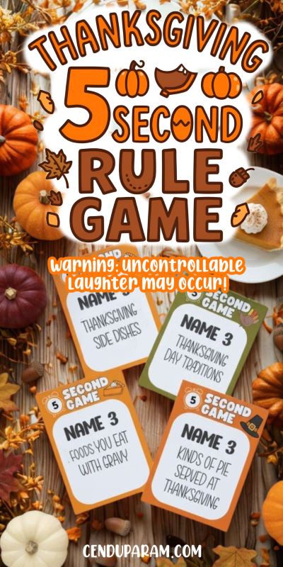 flat lay mock up of fun thanksgiving game for families- 5 second rule