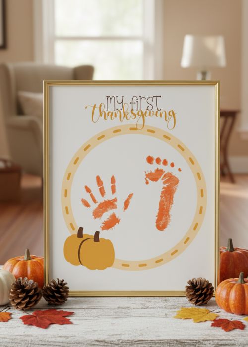 my first thanksgiving handprint footprint keepsake craft idea