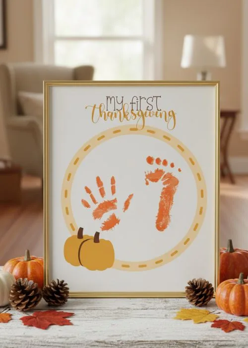my first thanksgiving handprint footprint keepsake craft idea