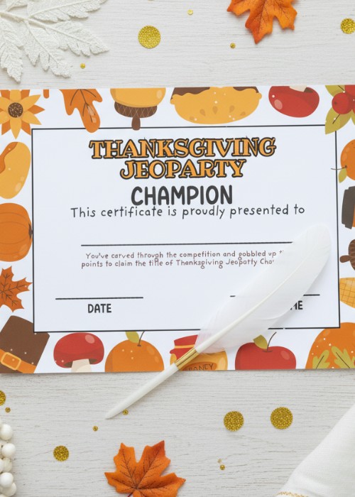 thanksgiving jeopardy game winner certificate
