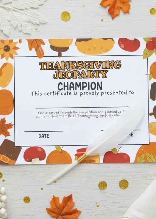 thanksgiving jeopardy game winner certificate 