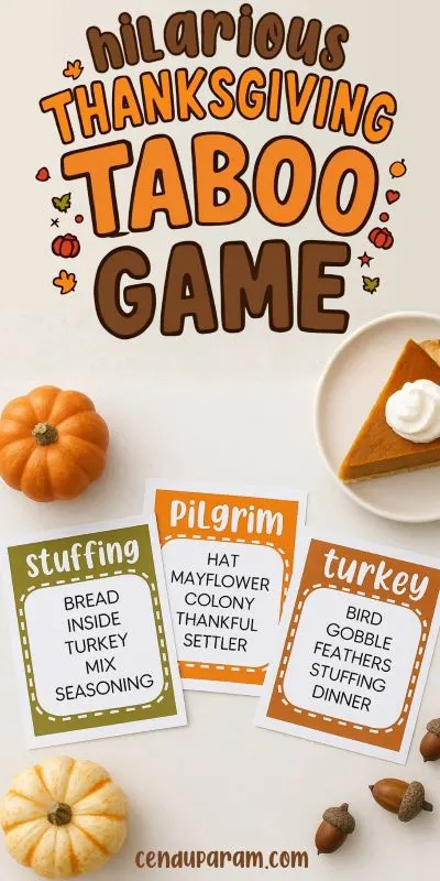 flat lay mock up of thanksgiving themed taboo game cards