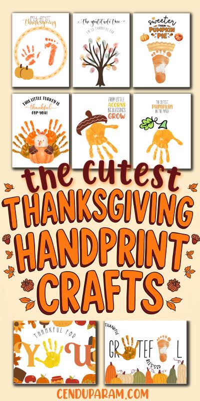 collage of thanksgiving handprint art ideas for toddlers
