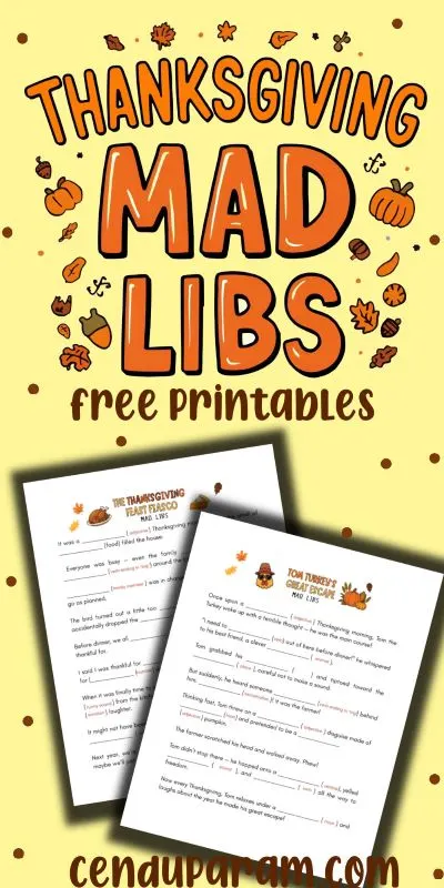 mock up of free printable Thanksgiving mad libs