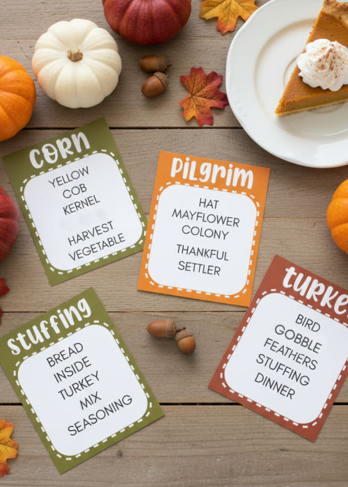 flat lay of Thanksgiving taboo cards