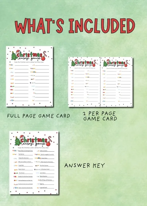 christmas emoji pictionary game printable with answer key