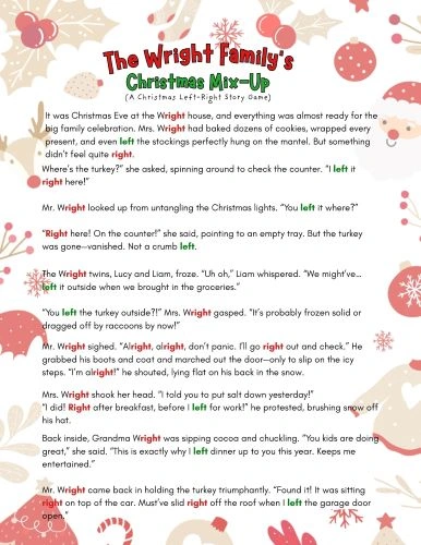 Christmas left right story game free printable pdf