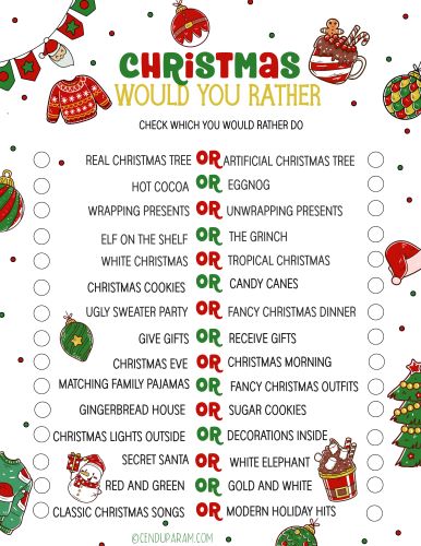 Chrsitmas would you rather game questions printable 