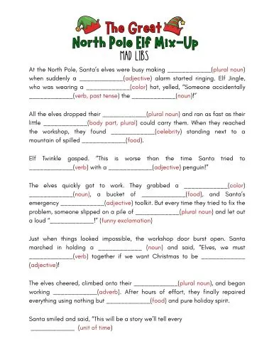 free printable christmas mad libs party game