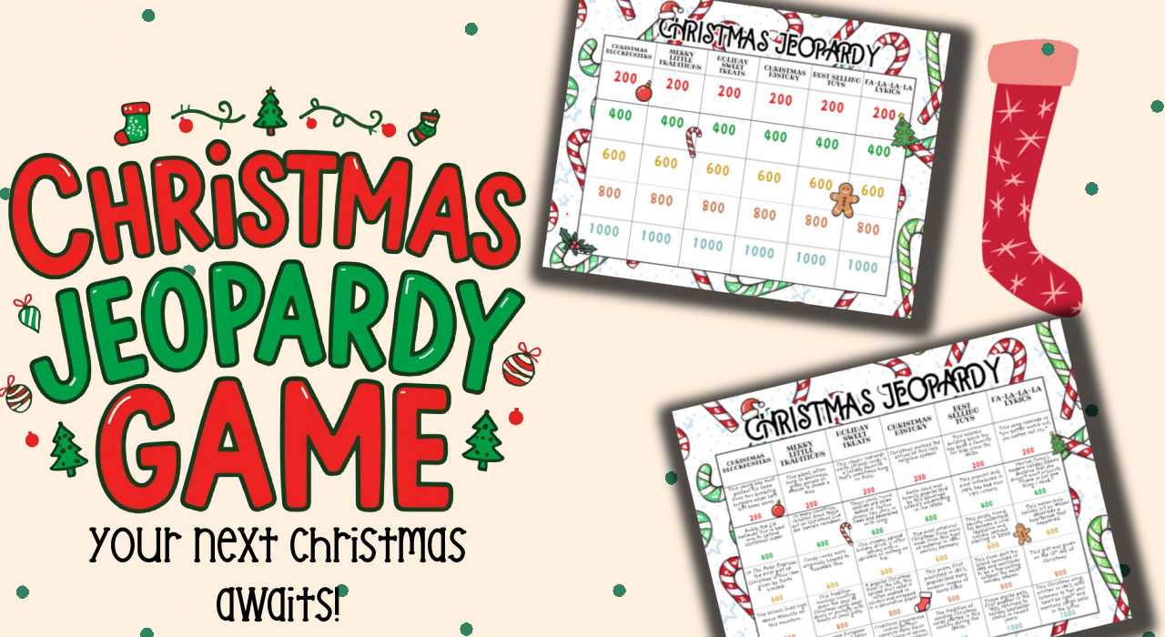 mock up of fun Christmas jeopardy game