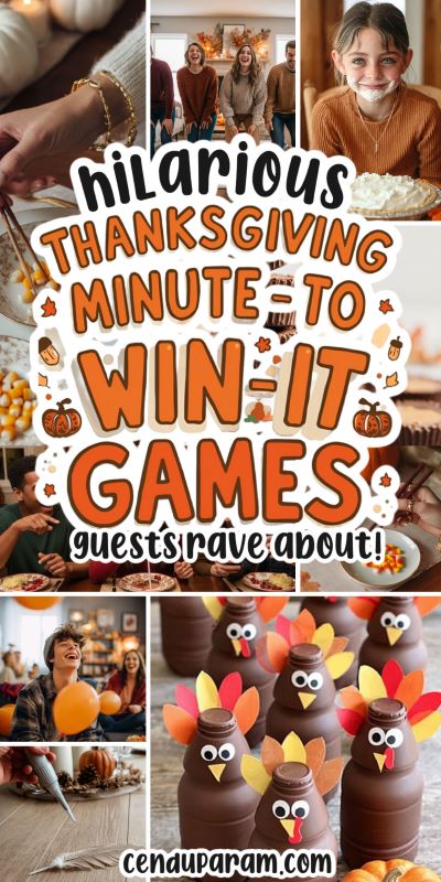 collage of fun Thanksgiving minute to win it party games