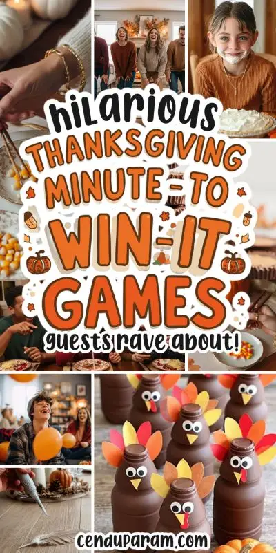 collage of fun Thanksgiving minute to win it party games