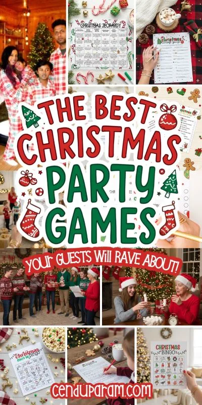 a collage of the best Christmas party games to play
