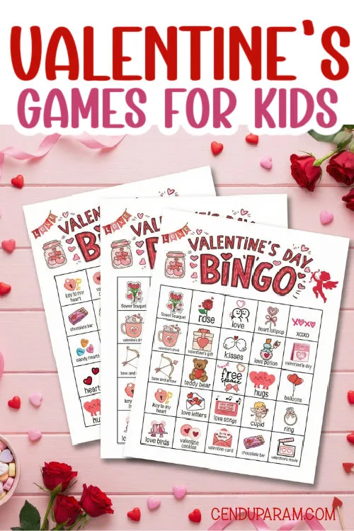 flat lay of colorful valentine's day bingo cards